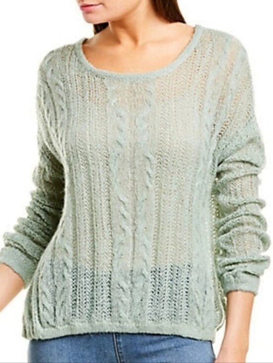 Free People Sweaters - Free People Soft Lightweight Green Scoop Neck Open Cable Knit Sweater Small